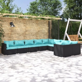 Outdoor Patio Furniture,9 Piece Patio Lounge Set with Cushions Poly Rattan BlackDesigned for Camping, Resting, Outdoors.