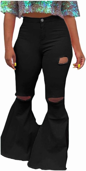 Oversized Skinny Ripped Bell Bottom Jeans Plus Size High Waist Bootcut Classic Flared Jean Pants