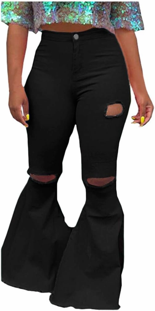 Oversized Skinny Ripped Bell Bottom Jeans Plus Size High Waist Bootcut Classic Flared Jean Pants