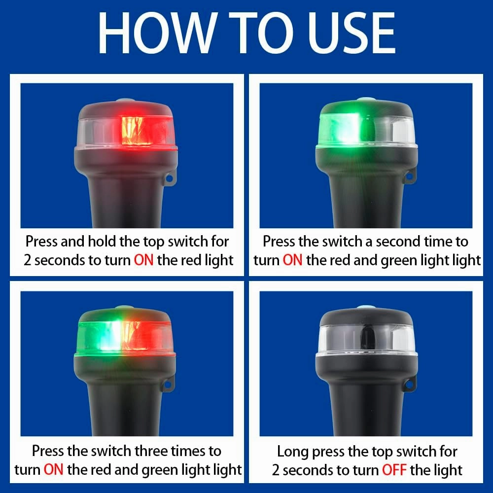 Pactrade Marine Navigation Lights for Boats LED - Red/Green Battery Powered Nav Lights for Boats - Suction Mount, Swivel Base, 3-Mode Operation - 1NM Waterproof