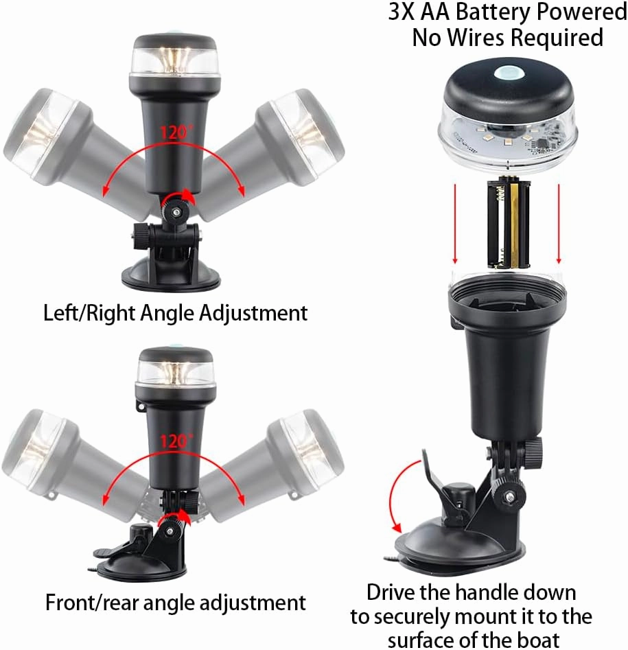 Pactrade Marine Navigation Lights for Boats LED - Red/Green Battery Powered Nav Lights for Boats - Suction Mount, Swivel Base, 3-Mode Operation - 1NM Waterproof