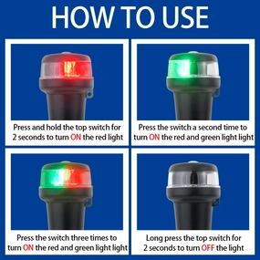 Pactrade Marine Navigation Lights for Boats LED - Red/Green Battery Powered Nav Lights for Boats - Suction Mount, Swivel Base, 3-Mode Operation - 1NM Waterproof