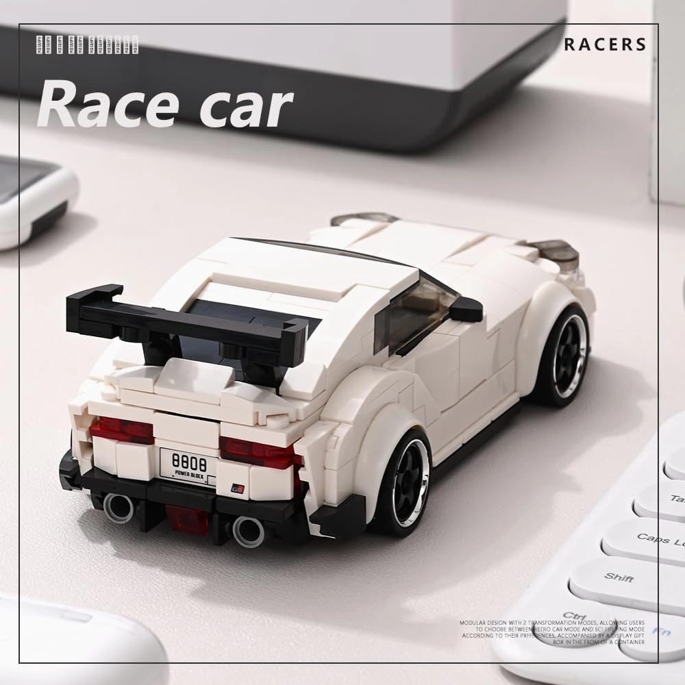 PB8808 Super Sports Car Building Block Set, 367 Pieces of MOC Toy Car Model Building Block Kit, with Display Container, Suitable as Gifts and Collectibles