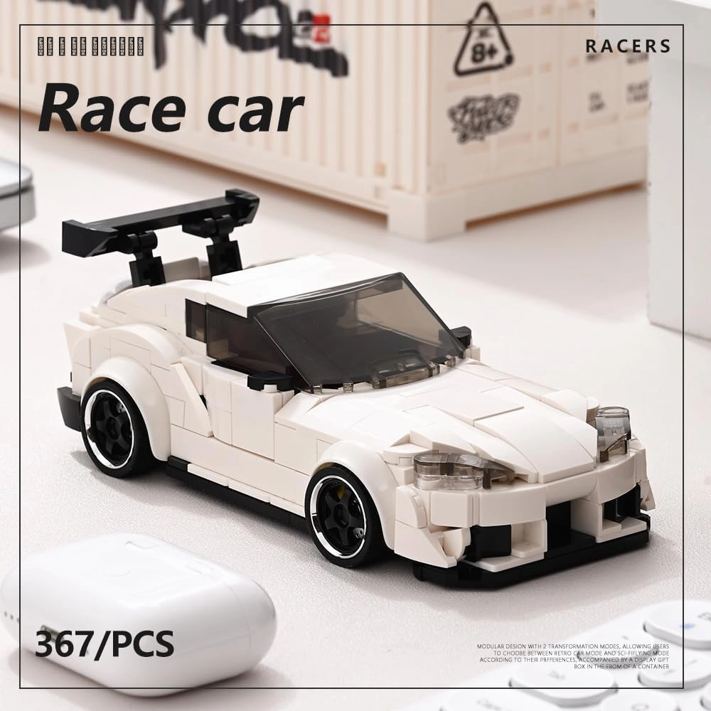 PB8808 Super Sports Car Building Block Set, 367 Pieces of MOC Toy Car Model Building Block Kit, with Display Container, Suitable as Gifts and Collectibles