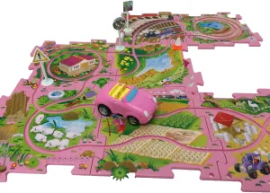 Perfect Life Ideas Theme Vehicle Puzzle Track Play Set - Battery Operated Toy Themed Style Vehicle Runs on Interchangeable Puzzle Tracks - Make up to 50 Track Combinations (Pink Sports Car)