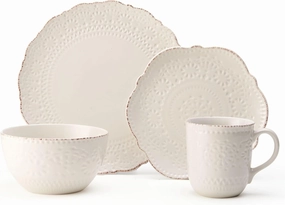 Pfaltzgraff Chateau Cream 16-Piece Dinnerware Set - Stoneware Collection, Elegant Scallop & Dimpled Patterns, Classic Dinnerware for Formal Dining, Service for 4 - Microwave & Dishwasher Safe
