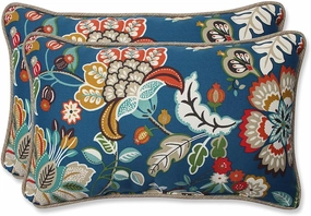 Pillow Perfect Floral Indoor/Outdoor Accent Throw Pillow Plush Fill, Weather, and Fade Resistant, Lumbar - 11.5" x 18.5", Blue/Tan Telfair Peacock 2 Count
