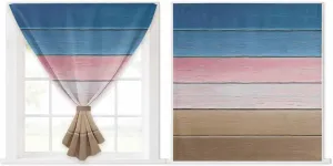 Pink Blue Brown Self Adhesive Blackout Curtains with Tiebacks,Portable Rod Pocket Living Room Darkening Curtains,Farmhouse Gradient Wooden Plank Art Thermal Insulated Windows Cover,59Wx63H