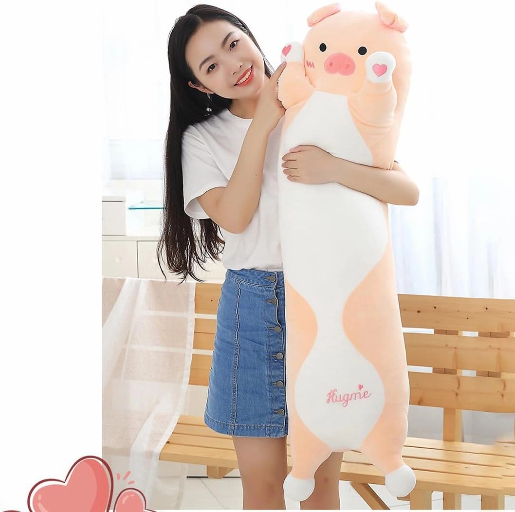 Pink Pig Plush Toy, Long Pig Stuffed Animal, Cute Pig Plush Sleeping Pillow for Kids & Girlfriends (35.4inch/90cm)