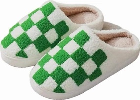 Plaid Pattern Memory Foam Slippers, Casual Slip On Plush Lined Slippers, Comfortable Indoor Home Shoes (Green, US Footwear Size System, Adult, Men, Numeric, Medium, 9)