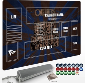 Playmat for One Piece Card Game with Damage Counters & Professional Storage Bag, 24x14 Inches TCG Gaming Mat with Non-Slip Rubber and Zones for Single Player (Black1)