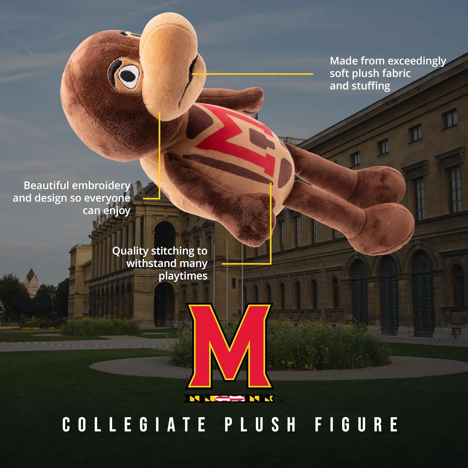 Playtime by Eimmie 14" Maryland Testudo Plush Doll – Soft Rag Doll Mascot for College Football Fans, Sports-Themed Plush Figure for Kids, Toddlers & Collectors, Surface Washable
