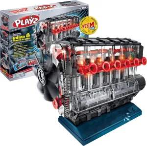 Playz Inline 6 Engine Model Kit - Build Your Own STEM Inline 6 Small Engine That Runs Kit for Adults & Kids Age 10-12 , Visible Inline 6 Mini Engine Kit That Works for Adult w/ 230 STEM Parts
