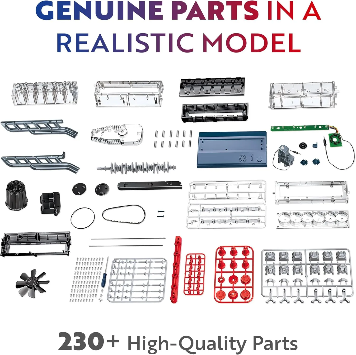 Playz Inline 6 Engine Model Kit - Build Your Own STEM Inline 6 Small Engine That Runs Kit for Adults & Kids Age 10-12 , Visible Inline 6 Mini Engine Kit That Works for Adult w/ 230 STEM Parts