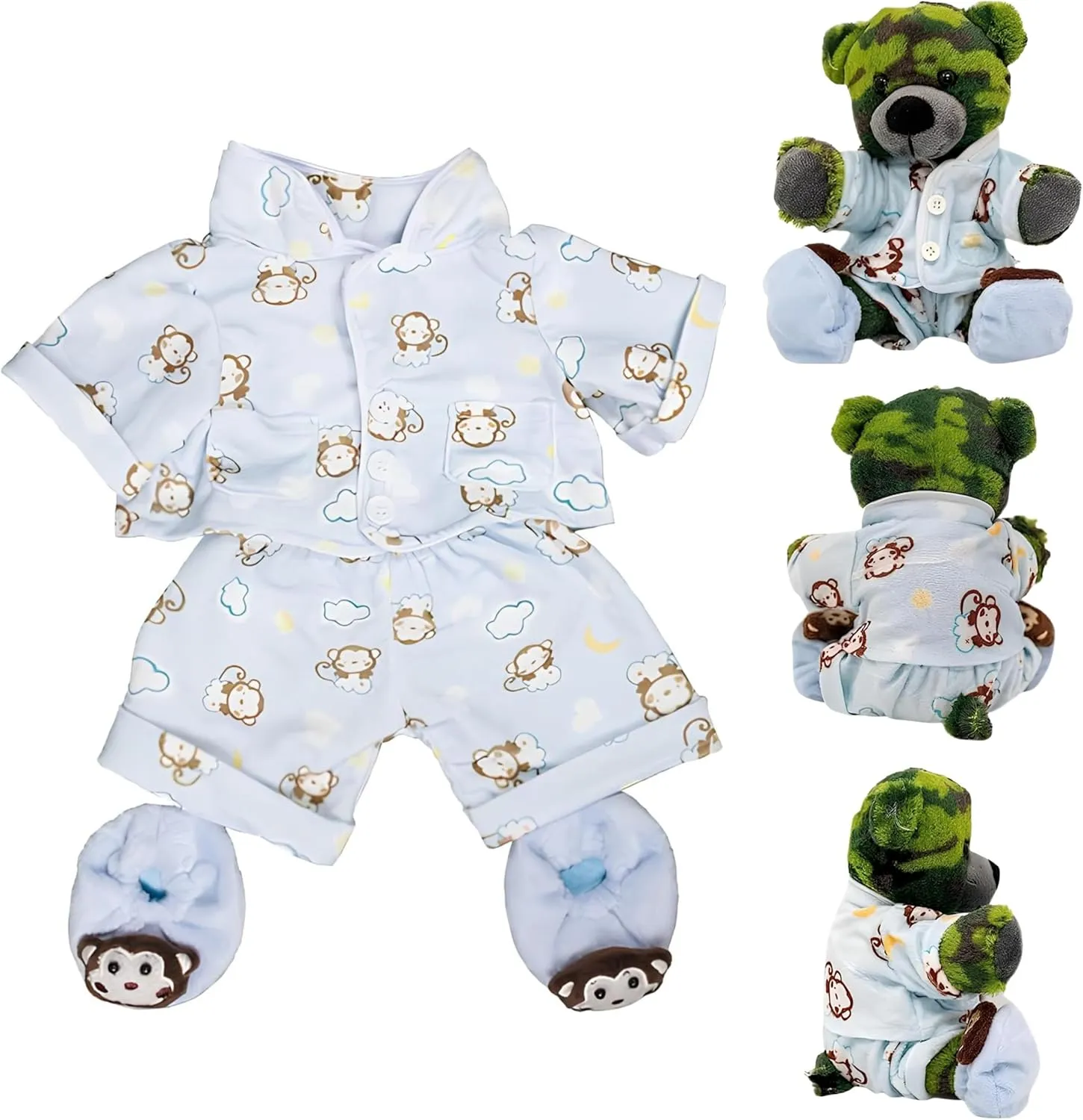 Plush Toys Wanderland Camo Bear 8 inch– Soft Teddy Bear Plush with Blue Monkey Jammies & Slippers Adorable Stuffed Animal for Kids