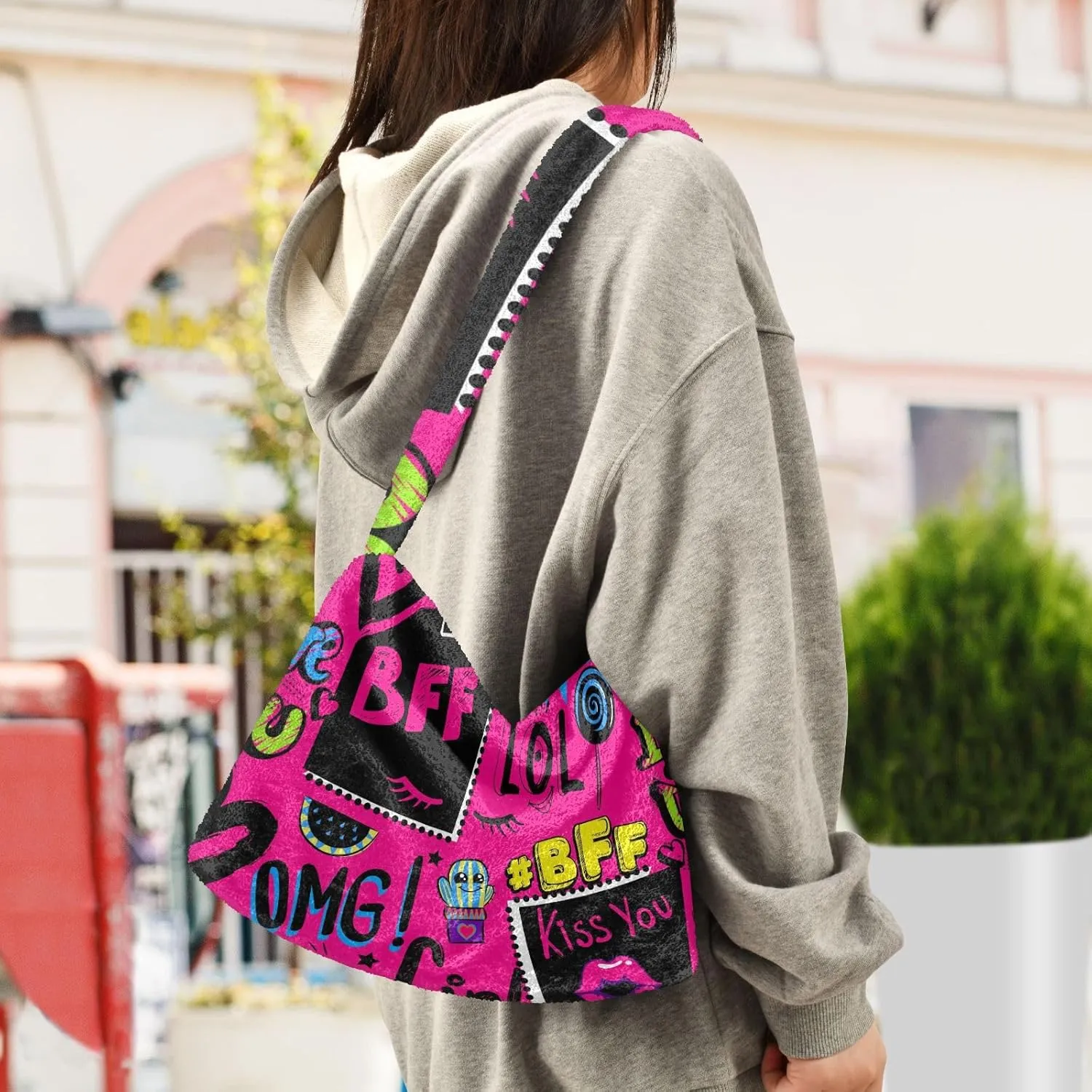 Plush Underarm Bag Ladies Fluffy Shoulder Bag Women Furry Fashions Tote Bag Plush Handbag for Autumn and Winter Multicolor 1