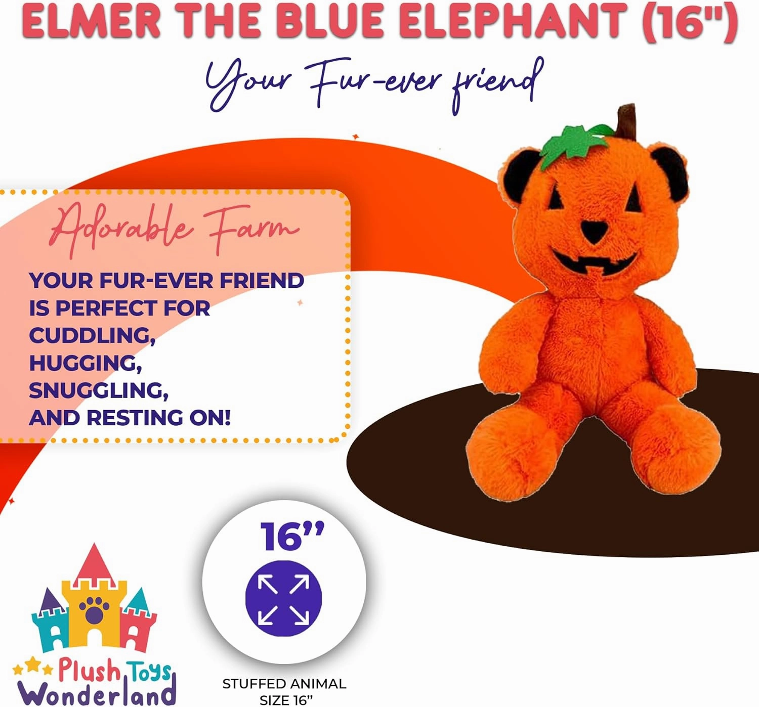 Plush Toys Wanderland Jack O’Lantern 16 Inch Soft Stuffed Pumpkin Plush Halloween Decor Kids Cuddly Stuffed Animal Collectible Birthday Present Nursery Room Decoration Fall Autumn Toy