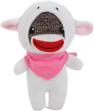 Plushland Custom Sockiez Wanna Be a Sheep Chick Bunny Outfit Sock Monkey Easter Stuffed Animals Plush Toys with Personalized Bandana Basket Gift 6 Inch (Sheep-Pink)