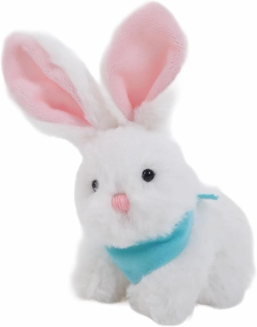 Plushland Easter Bunny Stuffed Animal with Bandana Soft Lovely Realistic Plush Toys Personalized Basket Gift - Custom Text on Bandana 6 Inches (White-Baby Blue)