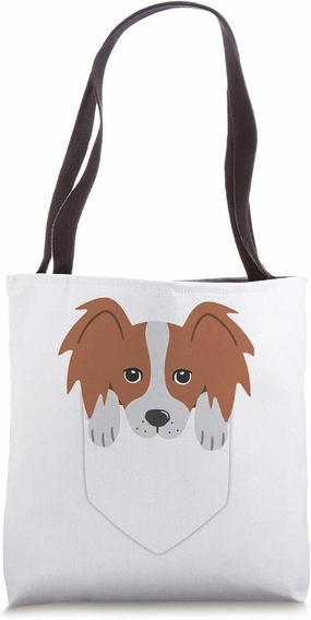 Pocket Graphic Papillon Dog Tote Bag