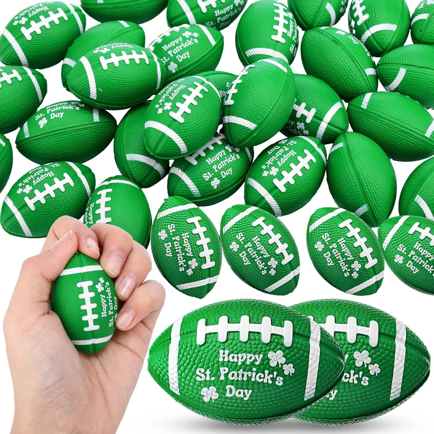 Poen 30 Pcs St. Patricks Day Football Stress Ball Bulk Mini Foam Football Green Stress Relief Ball St. Patrick's Day Gifts for Irish Festival Football Party Favors Stuffer Filler