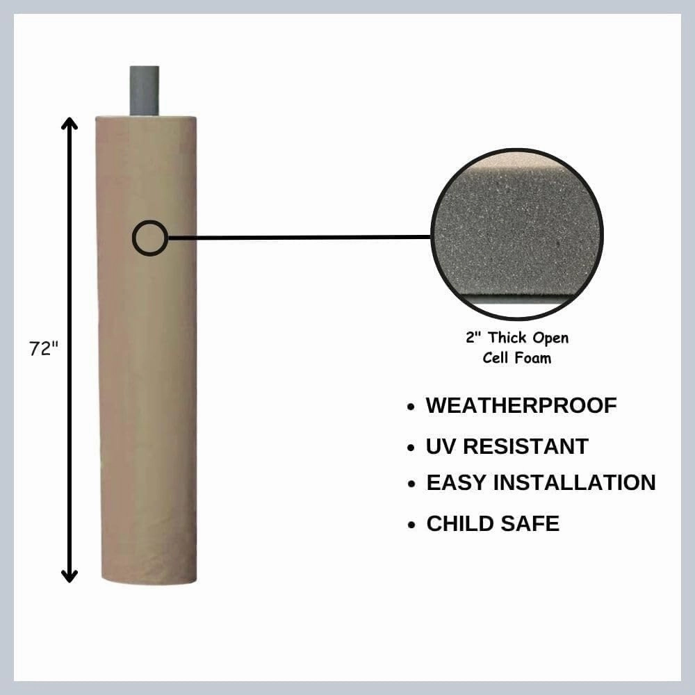 Pole Pad 6 FT Tall 2”Thick Foam All-Weather Durable UV-Resistant Waterproof Basketball Pole Padding Weatherproof Pickleball Pole Pads(Black,8 Inch Diameter)