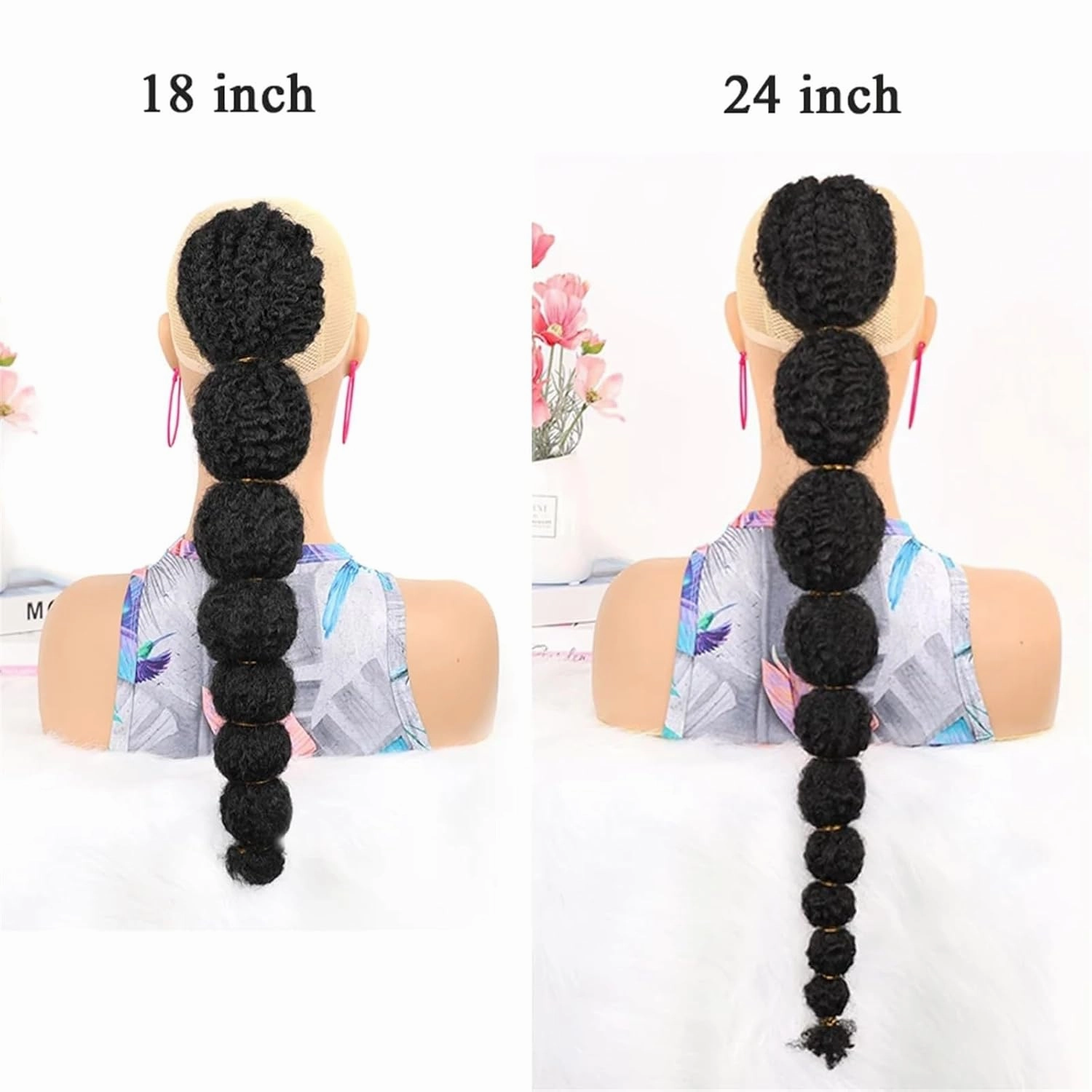 Ponytail Extension Synthetic Ponytail Hair Extension for Black Women, 18/24inch Afro Puff Bubble Lantern Braid Drawstring Ponytail Clip on Pony Tail Hair Extension Pony Tail Hair(24inches)