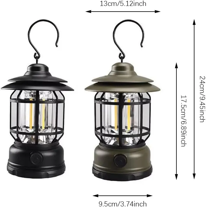 Portable Camping Light, USB Rechargeable LED Lantern, Waterproof, Collapsible Tent Light for Outdoor,Hiking,Fishing (Black)