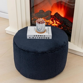 Pouf Ottoman Stuffed Velvet Floor Pouf Footrest Ottoman Foot Stool Bean Bag Floor Chair for Bedroom Living Room 20x12inches with Filler Navy Blue