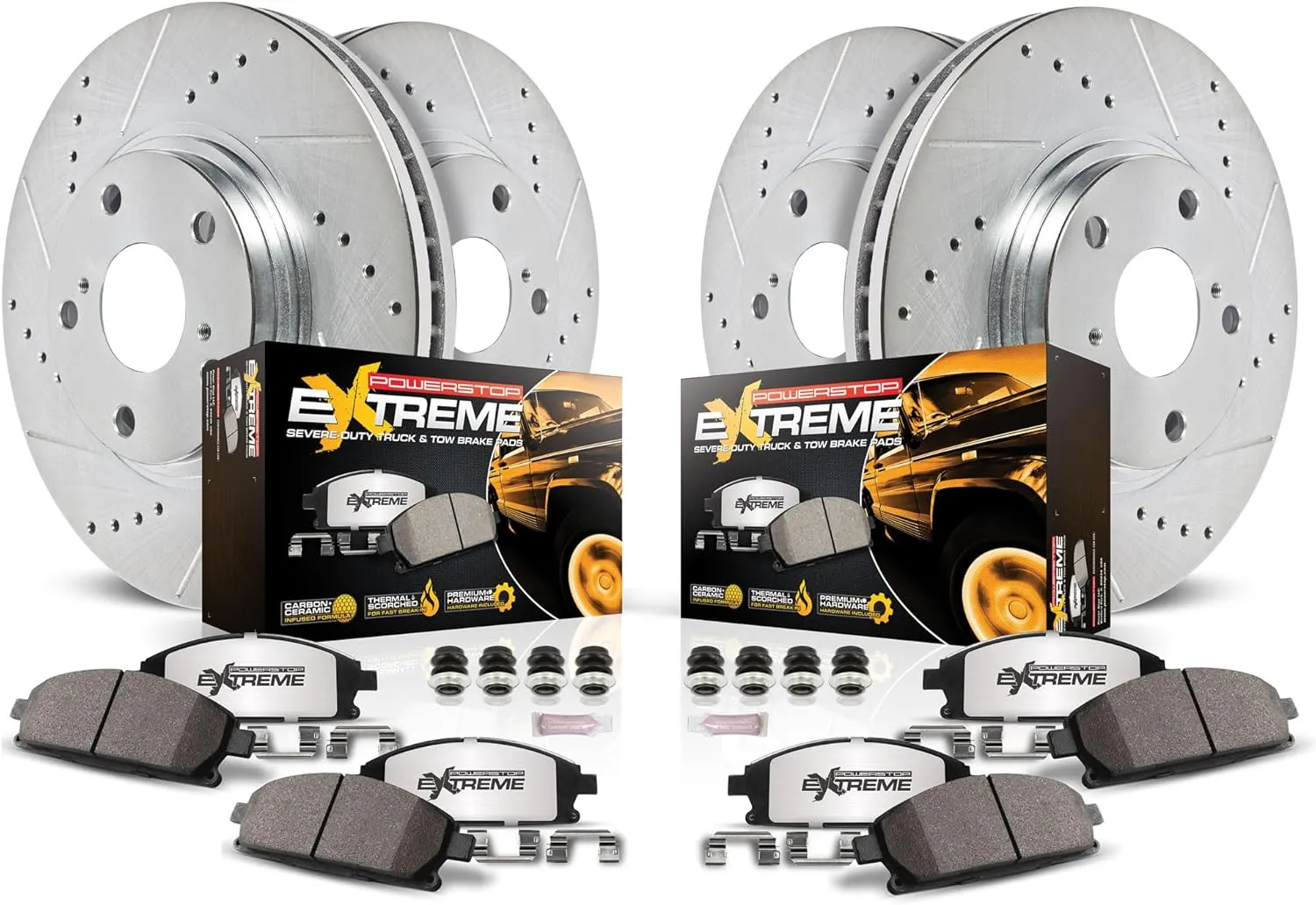 Power Stop Brake Kit For 2015-2020 Chevy Colorado GMC Canyon 6 Lug - Front and Rear Z36 Truck & Tow Carbon Fiber Ceramic Brake Pads and Drilled and Slotted Brake Rotors, K7228-36