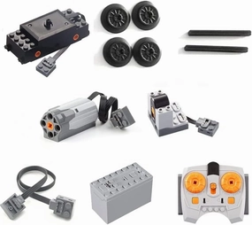 Power Functions Train Motor Including IR Receiver, Remote Control, Battery Box, Train Motor with 2 Axles and 4 Wheels, M-Motor, Extension Cable, Motor Kit for Main Brand City Zug