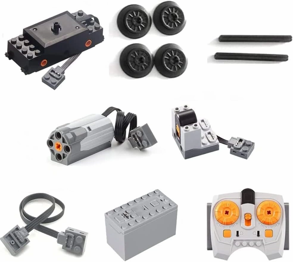 Power Functions Train Motor Including IR Receiver, Remote Control, Battery Box, Train Motor with 2 Axles and 4 Wheels, M-Motor, Extension Cable, Motor Kit for Main Brand City Zug