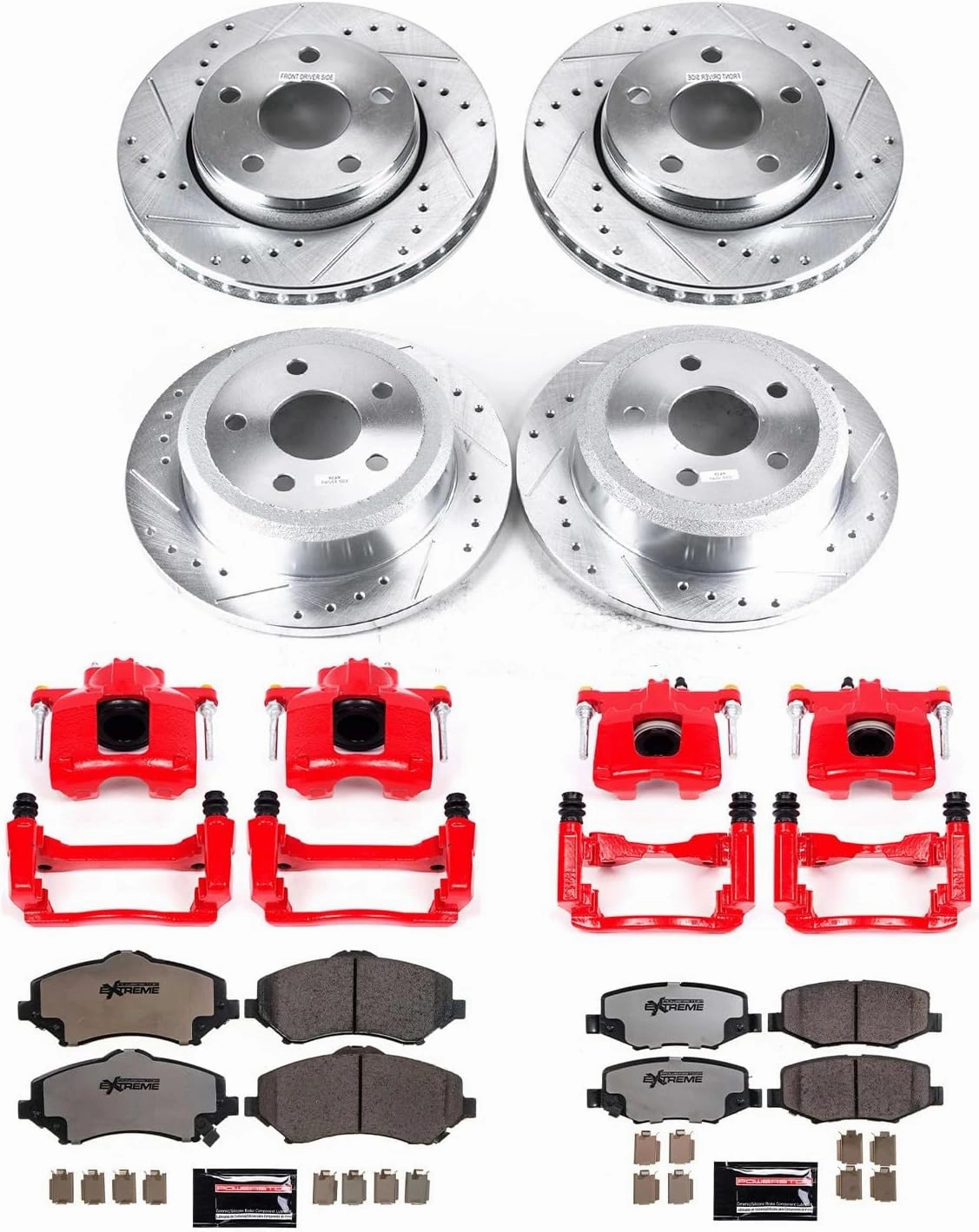 Power Stop Brake Kit For 2007-2018 Jeep Wrangler - Front and Rear Calipers with Drilled and Slotted Brake Rotors, Truck & Tow Carbon-Fiber Ceramic Pads Replacement, KC2798-36