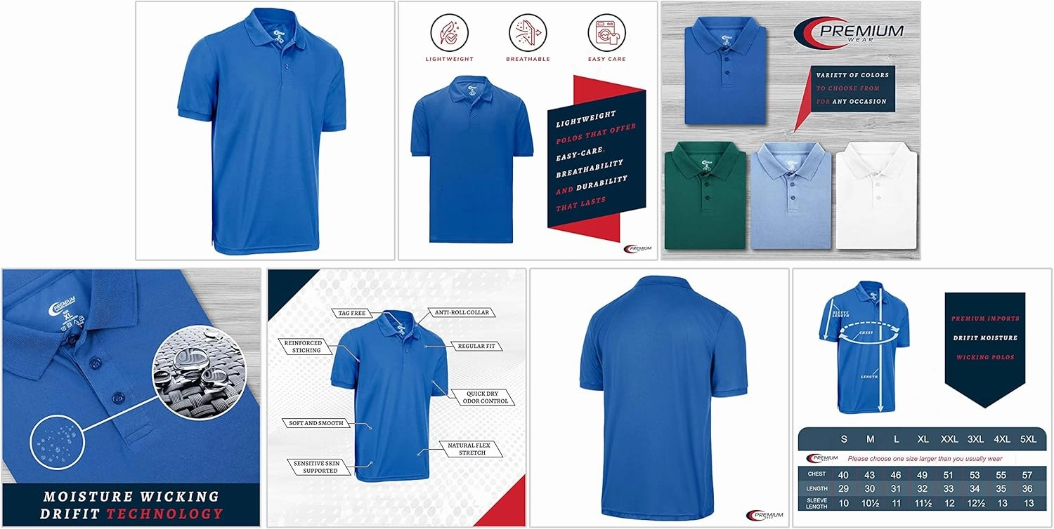Premium Wear Men's High Moisture Wicking Polo T Shirts