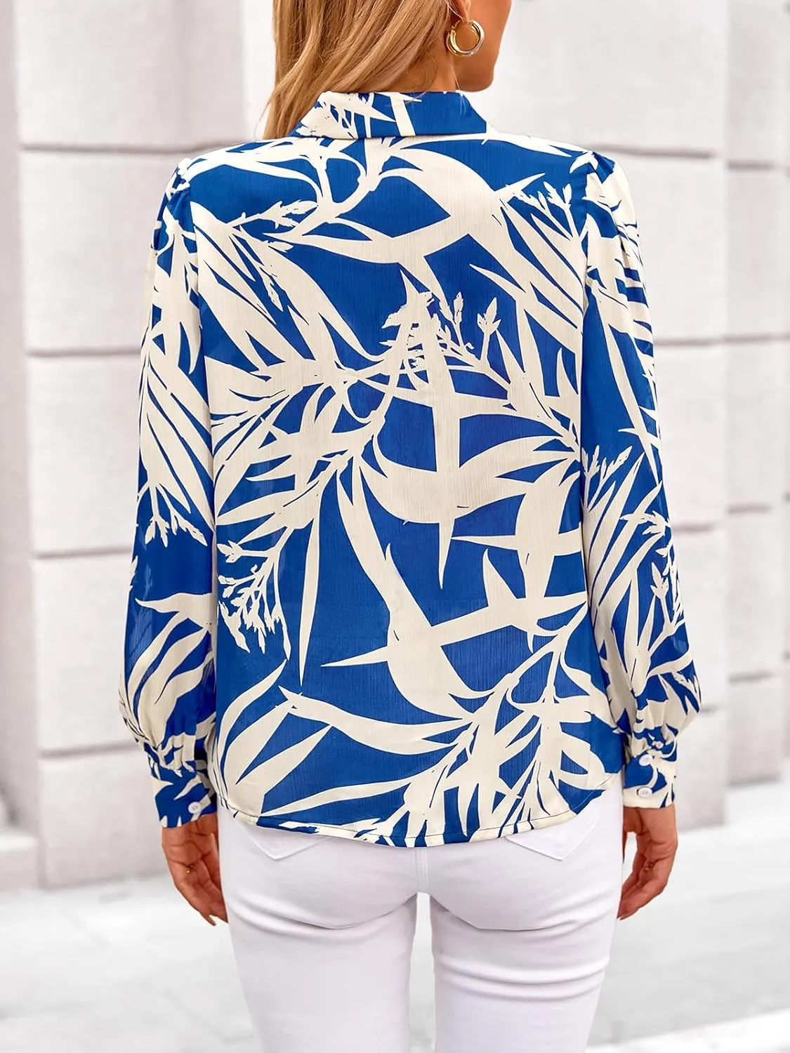 PRETTYGARDEN Women's Floral Blouses Dressy Casual V Neck Button Down Shirts Lantern Long Sleeve Boho Chiffon Spring Tops 2025