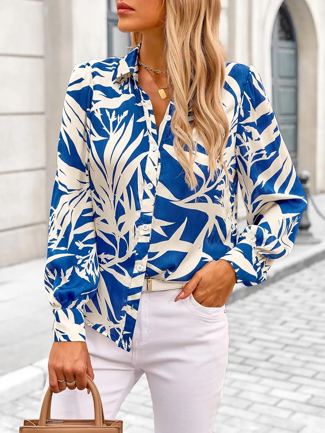 PRETTYGARDEN Women's Floral Blouses Dressy Casual V Neck Button Down Shirts Lantern Long Sleeve Boho Chiffon Spring Tops 2025