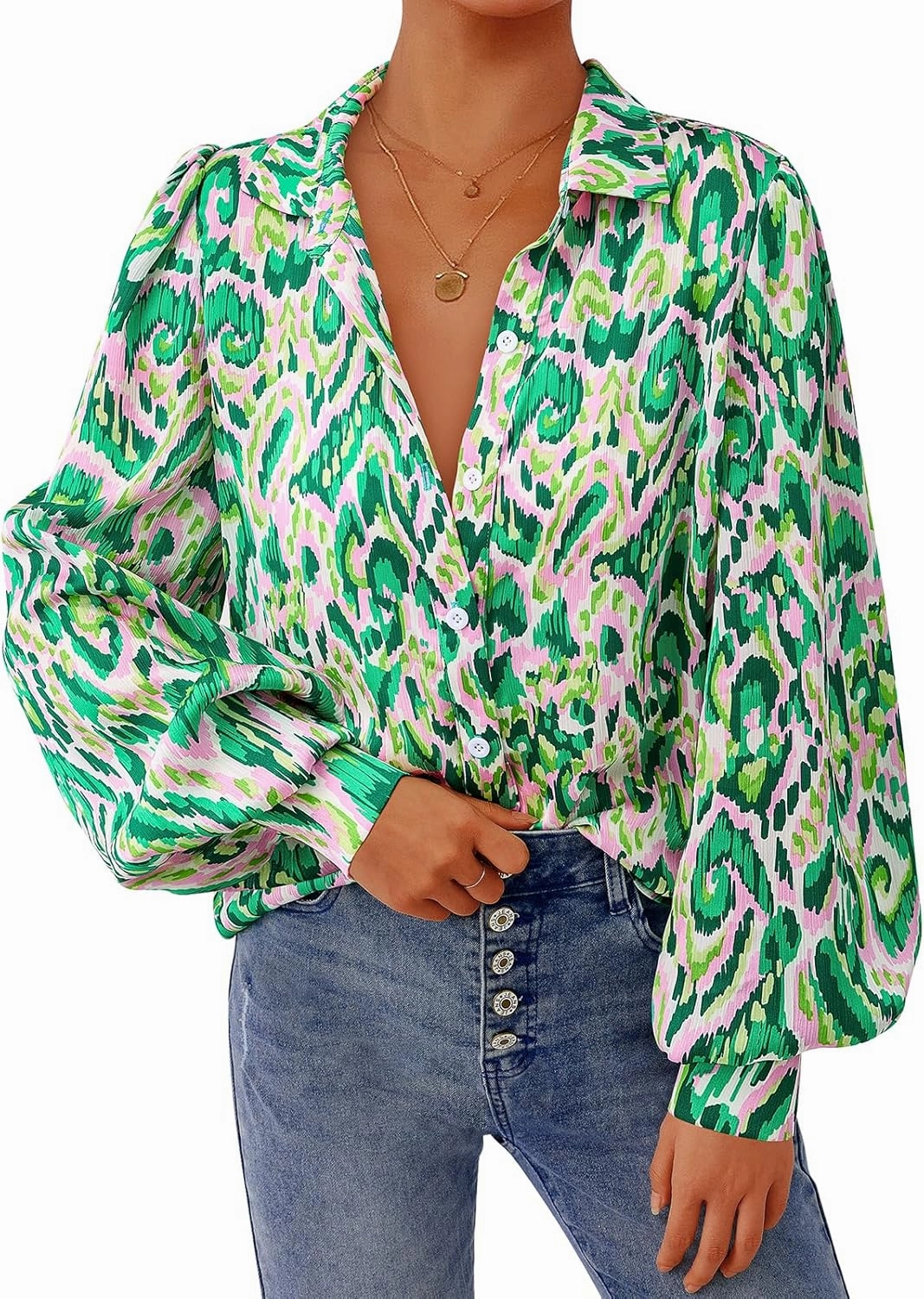 PRETTYGARDEN Women's Floral Blouses Dressy Casual V Neck Button Down Shirts Lantern Long Sleeve Boho Chiffon Spring Tops 2025