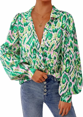 PRETTYGARDEN Women's Floral Blouses Dressy Casual V Neck Button Down Shirts Lantern Long Sleeve Boho Chiffon Spring Tops 2025