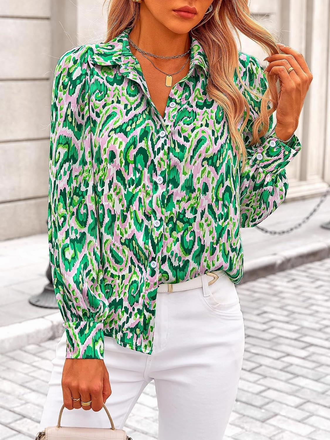 PRETTYGARDEN Women's Floral Blouses Dressy Casual V Neck Button Down Shirts Lantern Long Sleeve Boho Chiffon Spring Tops 2025