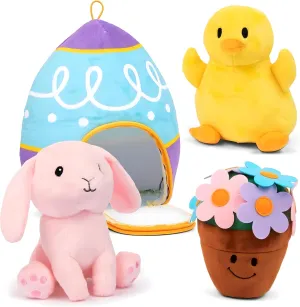 PREXTEX Easter Egg Stuffed Animals Plushie with Toy Accessories - Stuffies in Zip Up Egg Toys with Storage - Kids Animal Dolls, Baby Gift Bag, Party Favor, Birthday Gift Set - Boy and Girl Age 3-5 