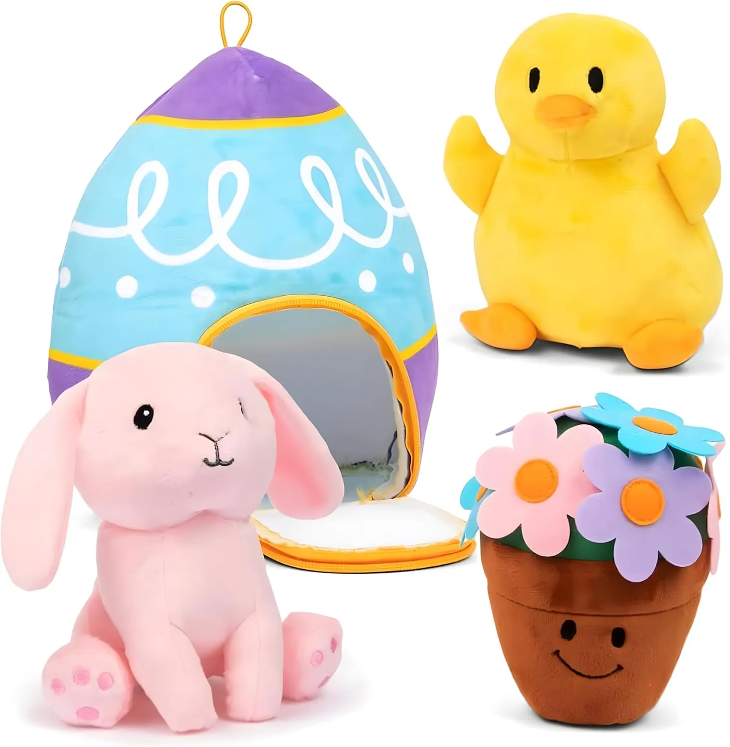 PREXTEX Easter Egg Stuffed Animals Plushie with Toy Accessories - Stuffies in Zip Up Egg Toys with Storage - Kids Animal Dolls, Baby Gift Bag, Party Favor, Birthday Gift Set - Boy and Girl Age 3-5 