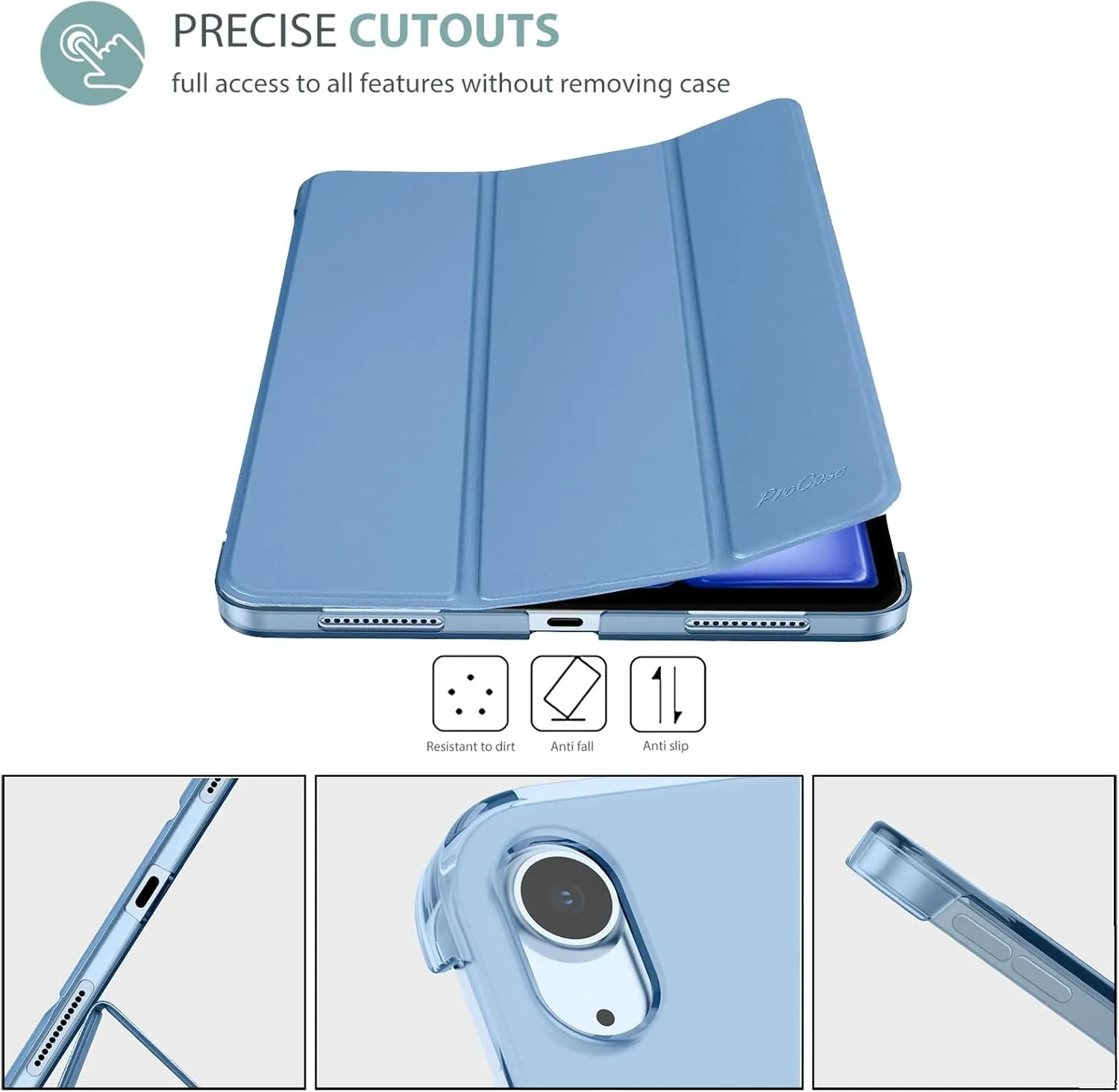 ProCase Smart Case for iPad Air 11-inch M3 M2 2025 2024/10.9 Air 5th 4th Generation 2022 2020, Protective Cover for Air 5 4 -Blue