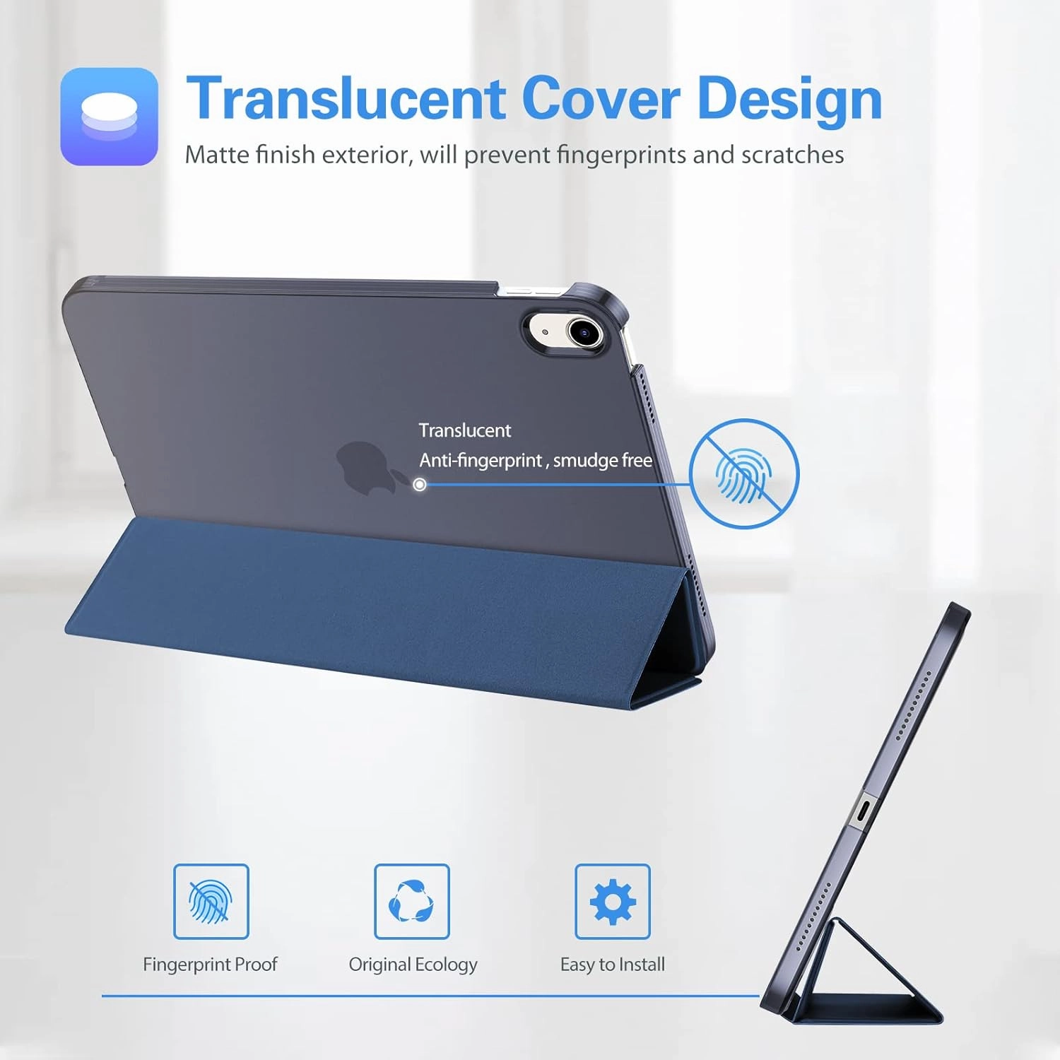 ProCase for iPad (A16) 11th Generation 11 Inch 2025/ iPad 10th Generation 10.9 Inch 2022 Case, Slim Smart Cover with Translucent Hard Shell Back, Supports Touch ID, Auto Wake/Sleep -Darkblue