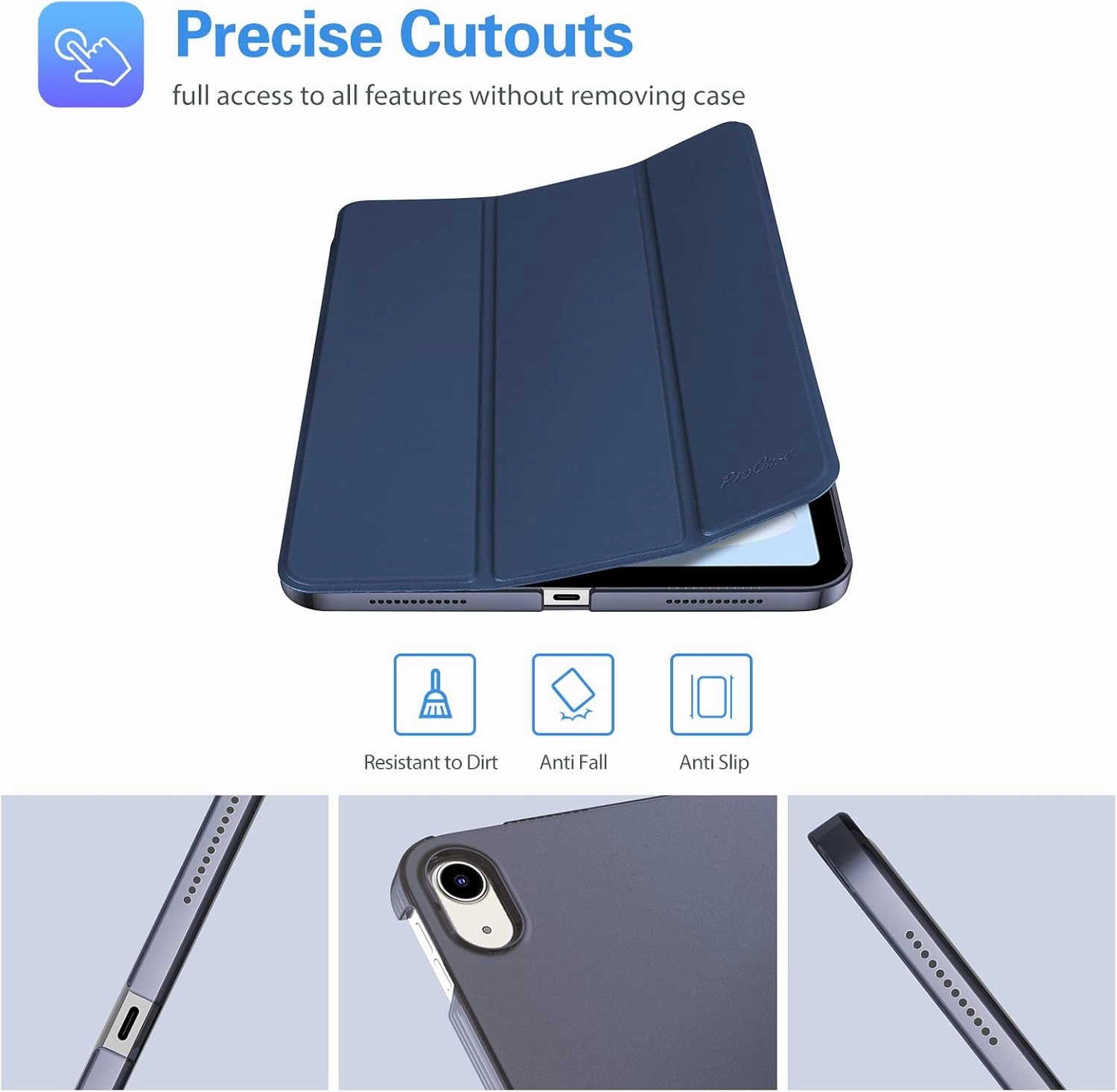 ProCase for iPad (A16) 11th Generation 11 Inch 2025/ iPad 10th Generation 10.9 Inch 2022 Case, Slim Smart Cover with Translucent Hard Shell Back, Supports Touch ID, Auto Wake/Sleep -Darkblue