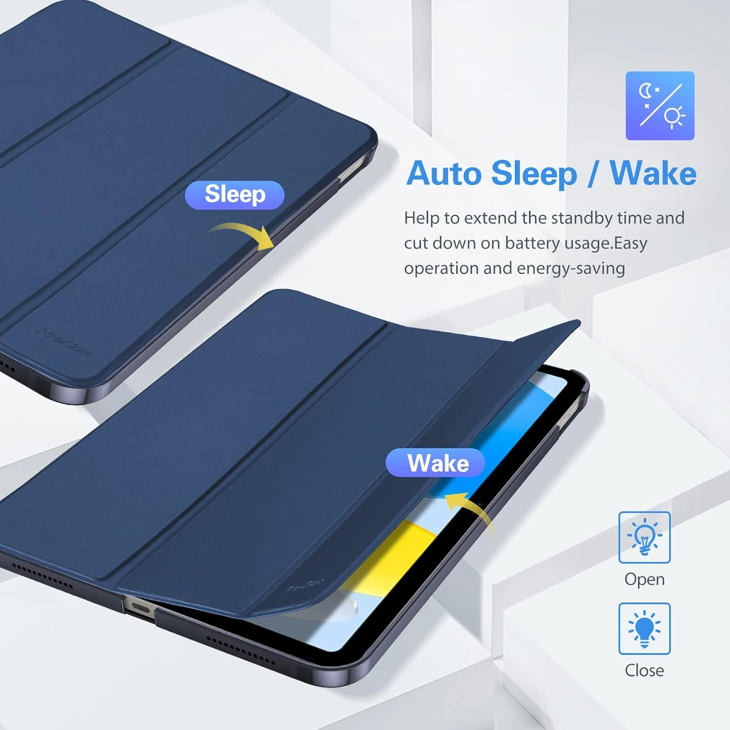 ProCase for iPad (A16) 11th Generation 11 Inch 2025/ iPad 10th Generation 10.9 Inch 2022 Case, Slim Smart Cover with Translucent Hard Shell Back, Supports Touch ID, Auto Wake/Sleep -Darkblue