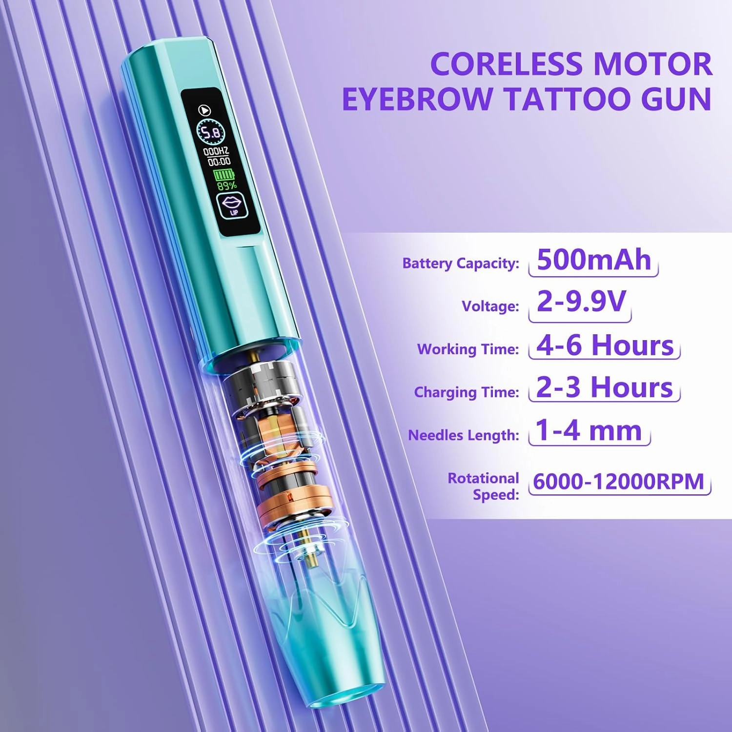 Professional Microblading Tattoo Gun Kit, Wireless Eyebrow Tattoo Pen Machine Kits, Complete Microblading Supplies with 2Pcs Battery, 20Pcs Cartridge Needles for Artists (Blue)