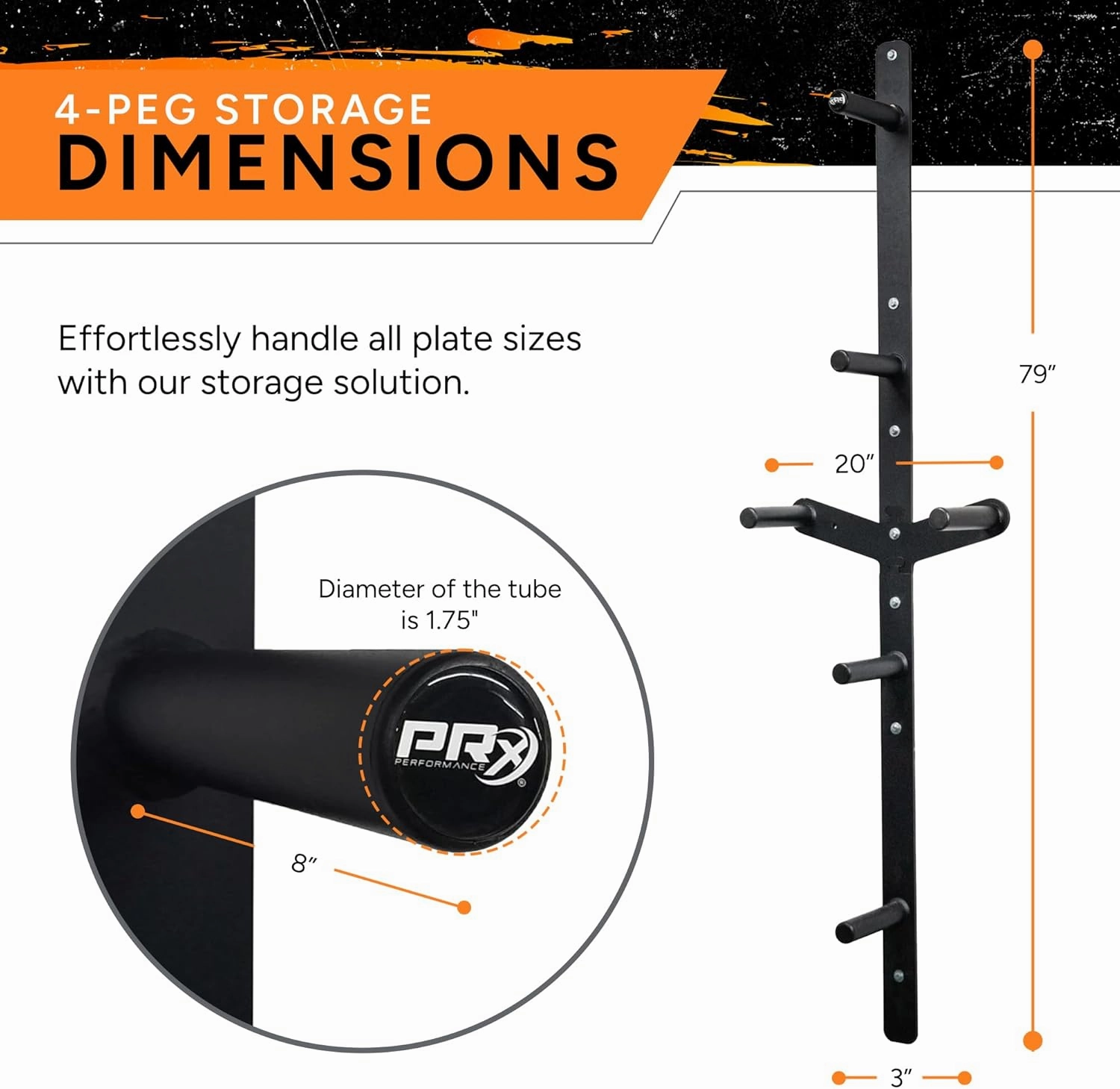 PRx Performance Profile Weight Plate Storage 3-Peg or 4-Peg Wall-Mounted Vertical Bumper weight plate Holder garage Workouts, home or commercial gym 2-Inch Barbell Plates