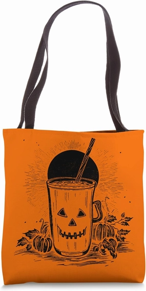 Pumpkin Halloween Drink Spice Latte Straw Orange Refreshment Tote Bag