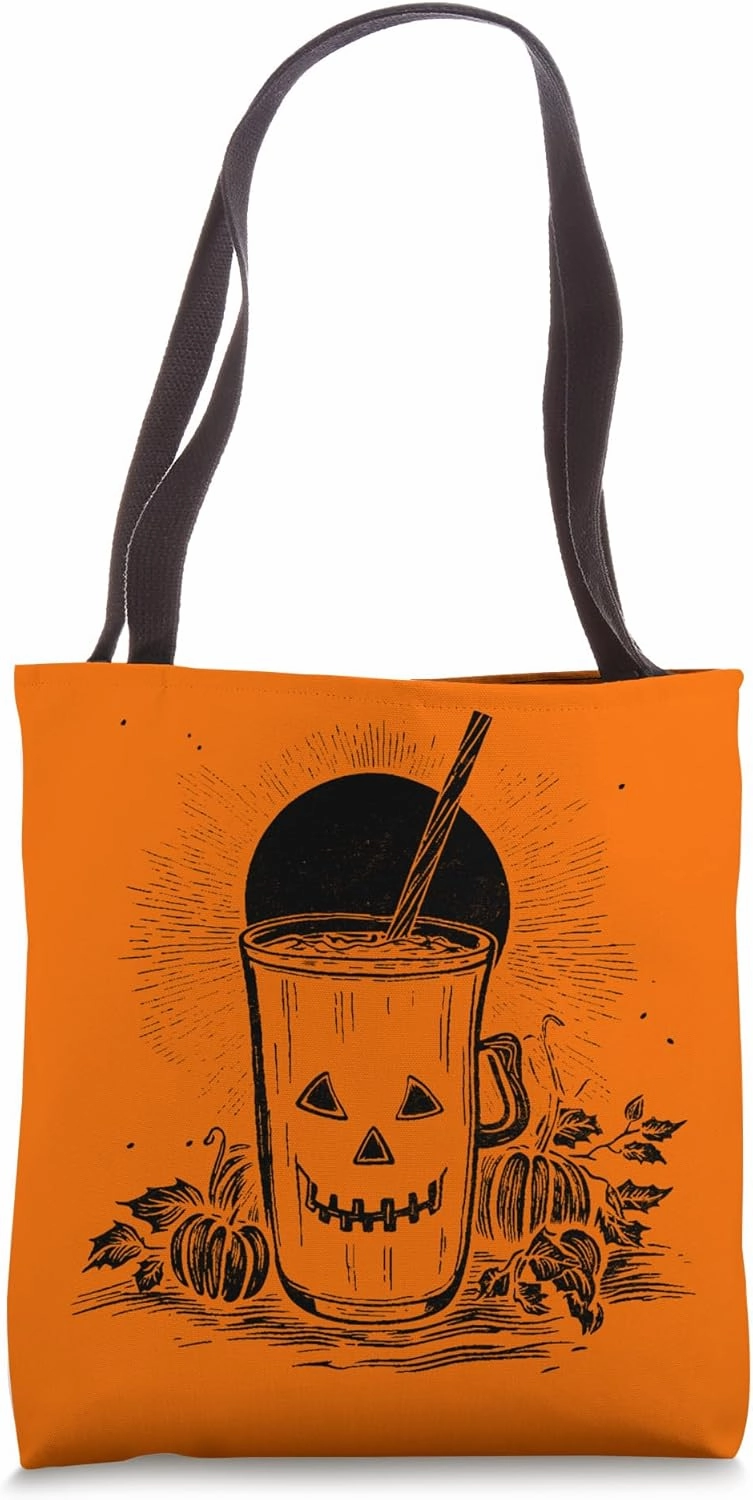 Pumpkin Halloween Drink Spice Latte Straw Orange Refreshment Tote Bag