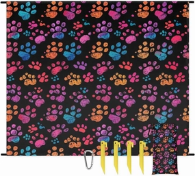 Puppy Paw Beach Blanket, Sandproof Beach Mat, Adults Waterproof Quick Drying Sand Free Mat with 4 x Ground Spikes for Outdoor Travel Camping Hiking, Animal Paw